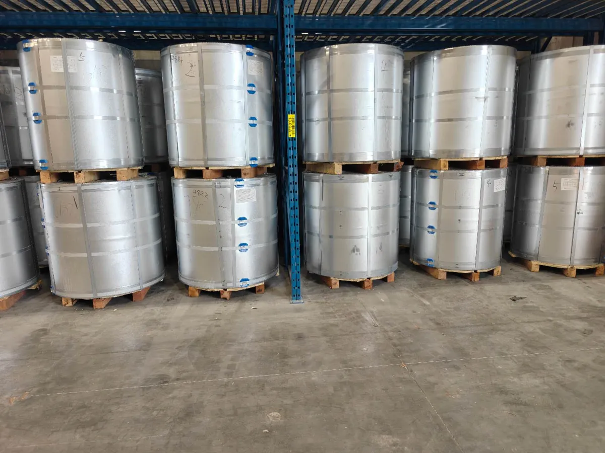 Steel coil stored on pallet racking inside a customs-bonded warehouse